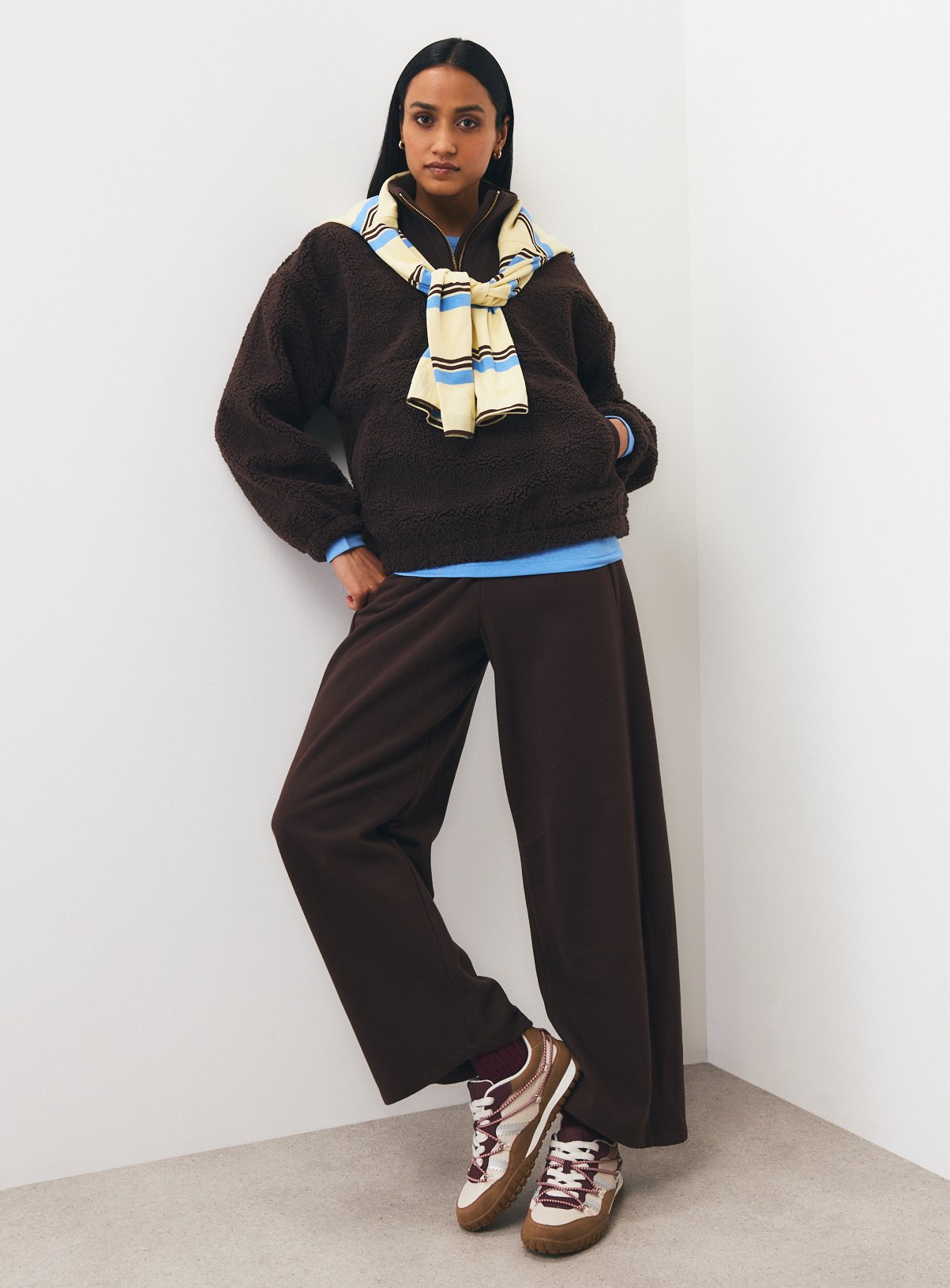 Dark Brown Borg Fleece Half-Zip Jacket M - Image 3 thumbnail